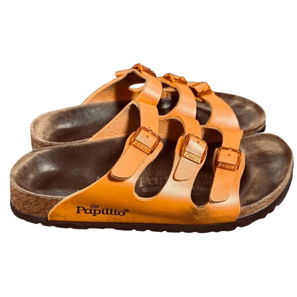 Papillio by Birkenstock Womens EU 36 W 5 Orange Leather 3 Triple Strap Sandal - Picture 1 of 11